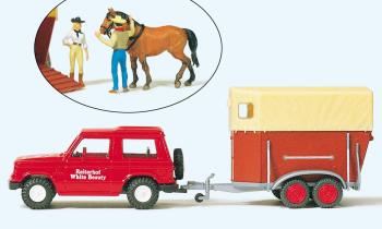 Preiser 33243 Pajero with Horse Trailer